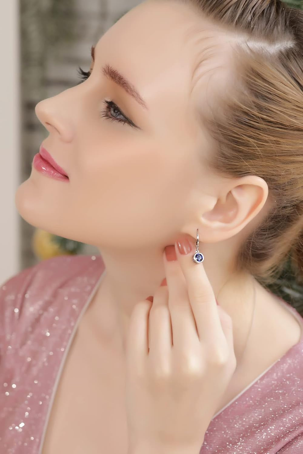 Birthstone Dangle Earrings for Women – 6mm Round Bezel-Set Leverback Earrings in Sterling Silver or Gold Flash