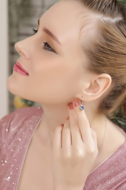 Birthstone Dangle Earrings for Women – 6mm Round Bezel-Set Leverback Earrings in Sterling Silver or Gold Flash
