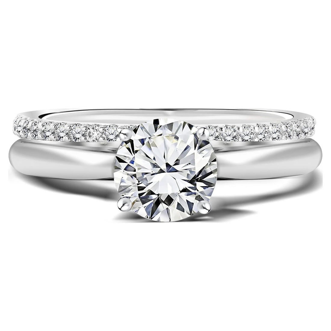 1.25 Ct Round Cut Moissanite Wedding &amp; Engagement Ring Set – 18K White Gold over Silver