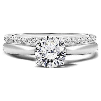 1.25 Ct Round Cut Moissanite Wedding &amp; Engagement Ring Set – 18K White Gold over Silver