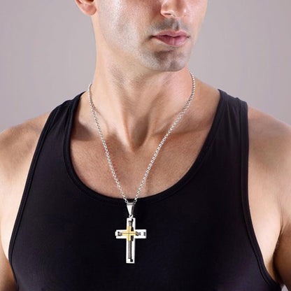Men’s 316L Stainless Steel Cross Necklace – Jesus Christ Pendant with Rolo Chain, 20–28 Inch