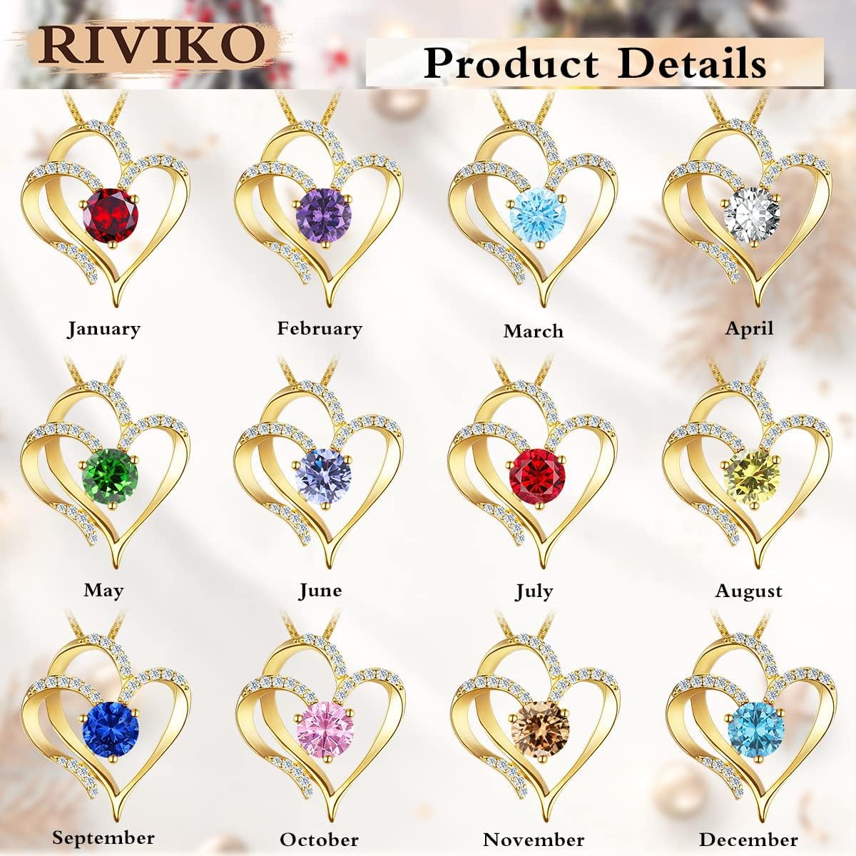 Love Heart Necklace for Women 925 Sterling Silver Gold Plated Zirconia Birthstone Pendant Necklaces for Mother Wife Birthday Christmas Jewelry Gift