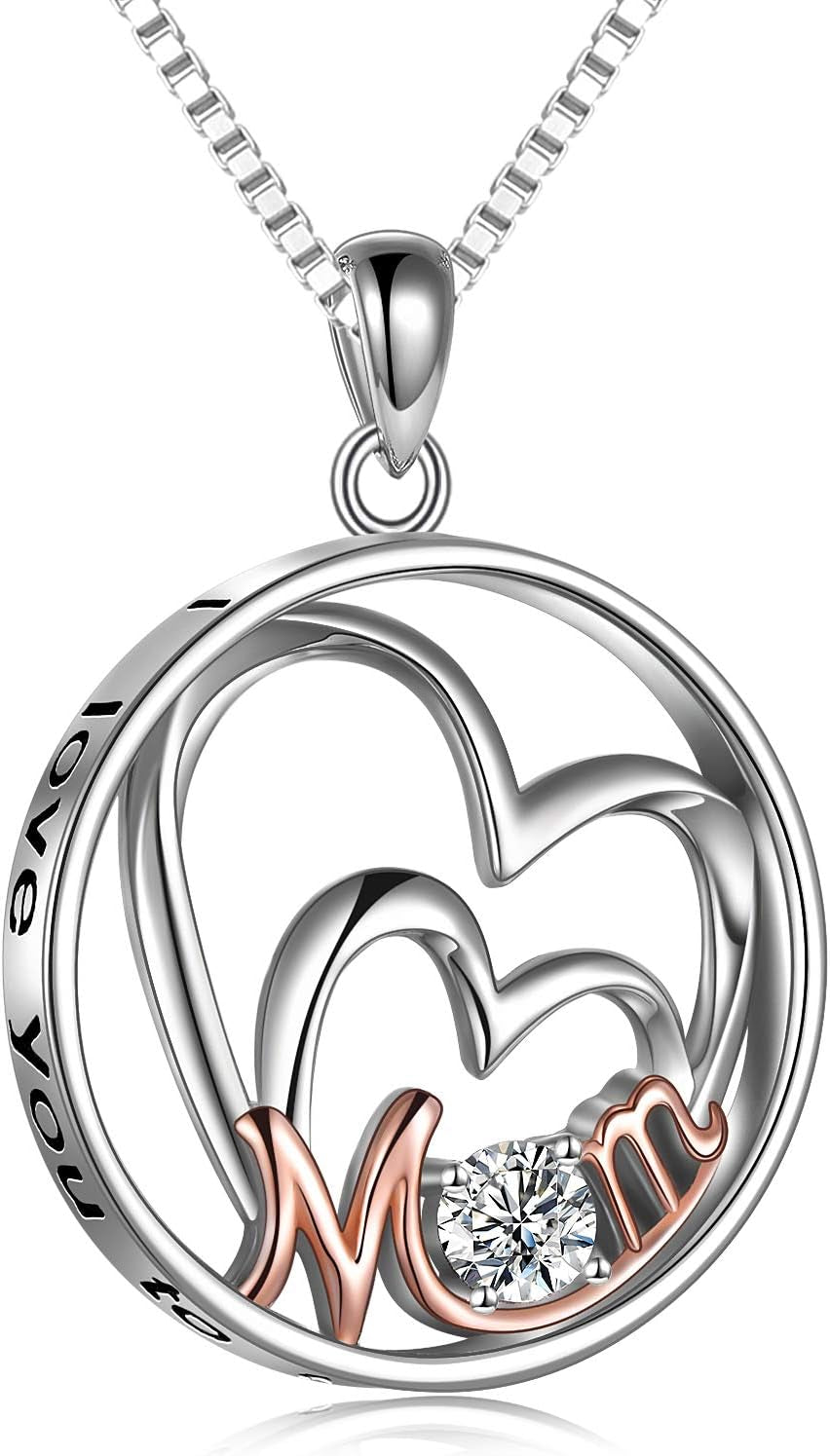 Mother’s Day Gift – Sterling Silver Mother &amp; Daughter Pendant Necklace, Heart Jewelry for Mom, Nana, Wife, or New Mother