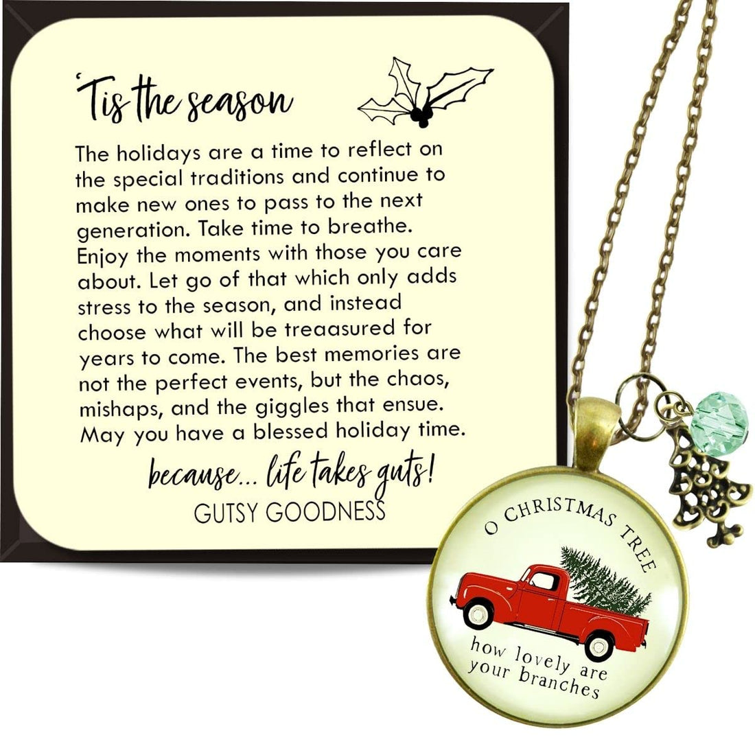 🎄 Red Truck Christmas Theme Necklace – Vintage Holiday Charm Jewelry