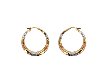 Brilliance Fine Jewelry 14K Gold Plated Sterling Silver Tri-Color Striped Hoop Earrings for Women – 30mm