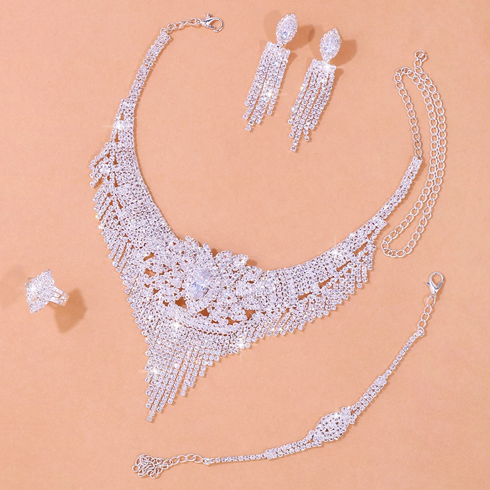 Luxury Indian Bridal Jewelry Set for Women – Fashion Tassel Rhinestone Necklace &amp; Earrings Set | Wedding Accessories