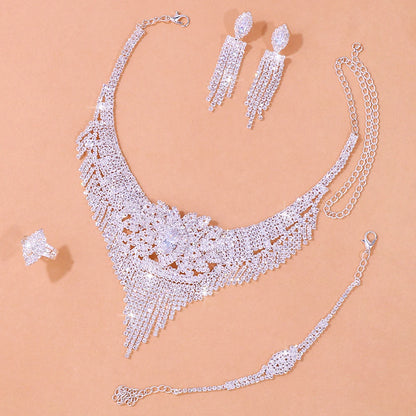 Luxury Indian Bridal Jewelry Set for Women – Fashion Tassel Rhinestone Necklace &amp; Earrings Set | Wedding Accessories