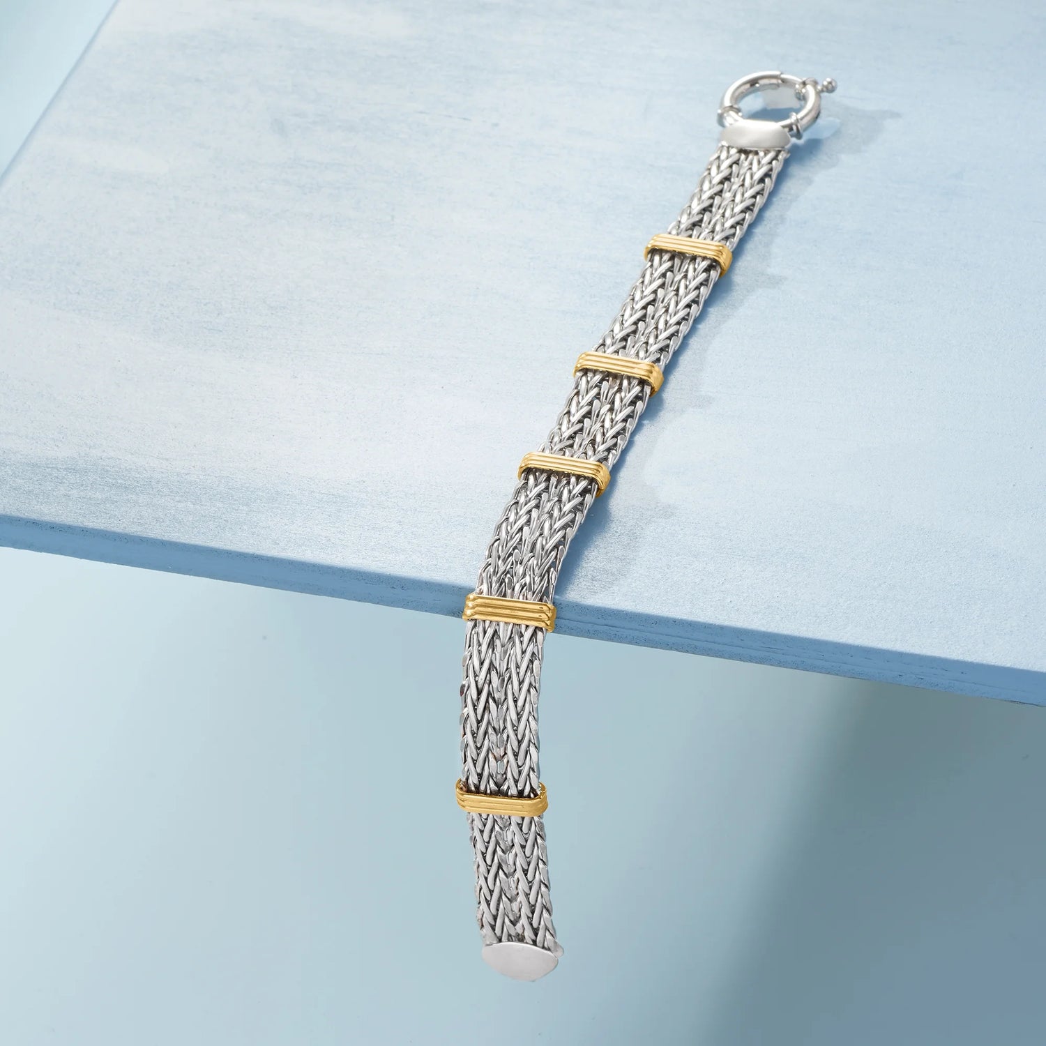 Two-Tone Double Wheat-Link Bracelet – Sterling Silver &amp; 14K Gold Over Sterling, Women’s Adult