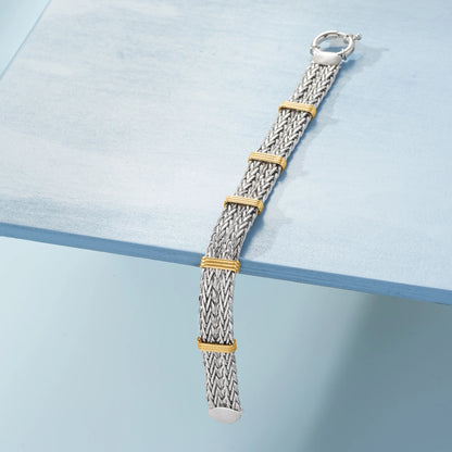 Two-Tone Double Wheat-Link Bracelet – Sterling Silver &amp; 14K Gold Over Sterling, Women’s Adult
