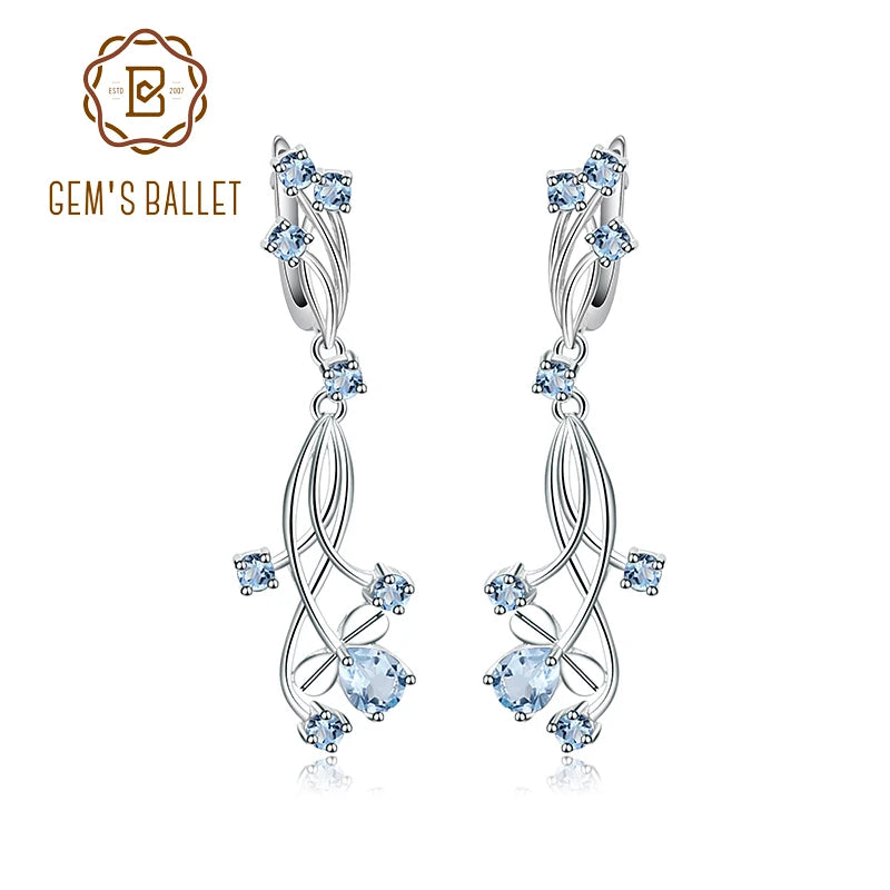 Flower Design 3.89T Natural Sky Blue Topaz Gemstone Drop Earrings – 925 Sterling Silver Bridal Wedding Jewelry