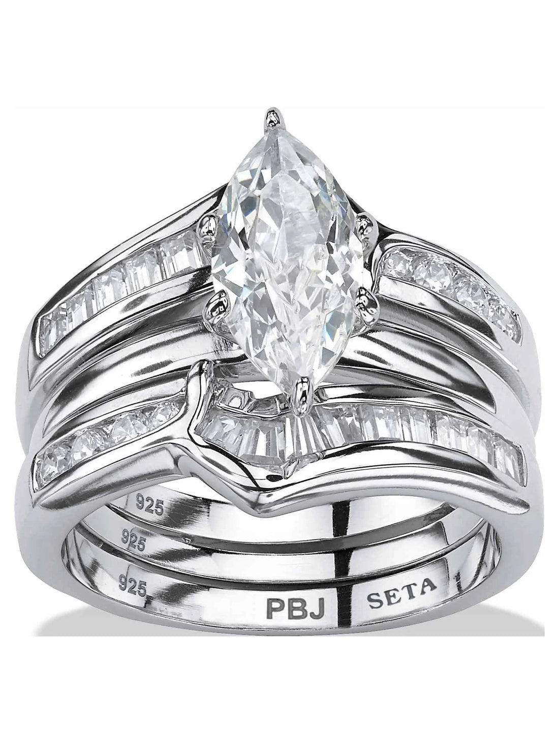 Marquise Cut Yellow Gold-Plated Cubic Zirconia Engagement &amp; Wedding Ring Set