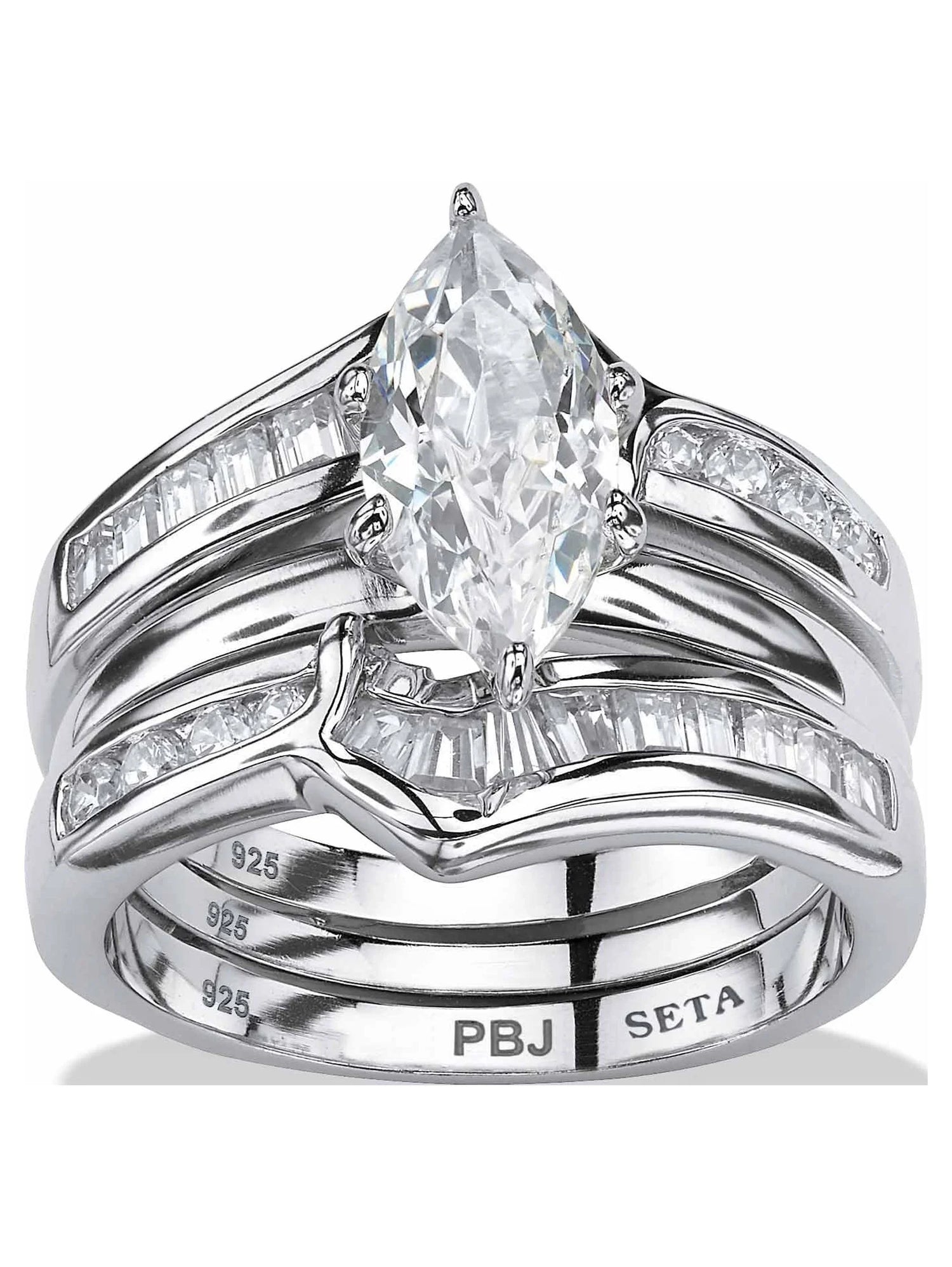 Marquise Cut Yellow Gold-Plated Cubic Zirconia Engagement &amp; Wedding Ring Set