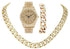 Blinged-Out Cuban Necklace with Matching Bracelet & Fire Iced-Out Timepiece – Boujee 3-Piece Set 2023 (Gold/Gold, CNBW ST10226)