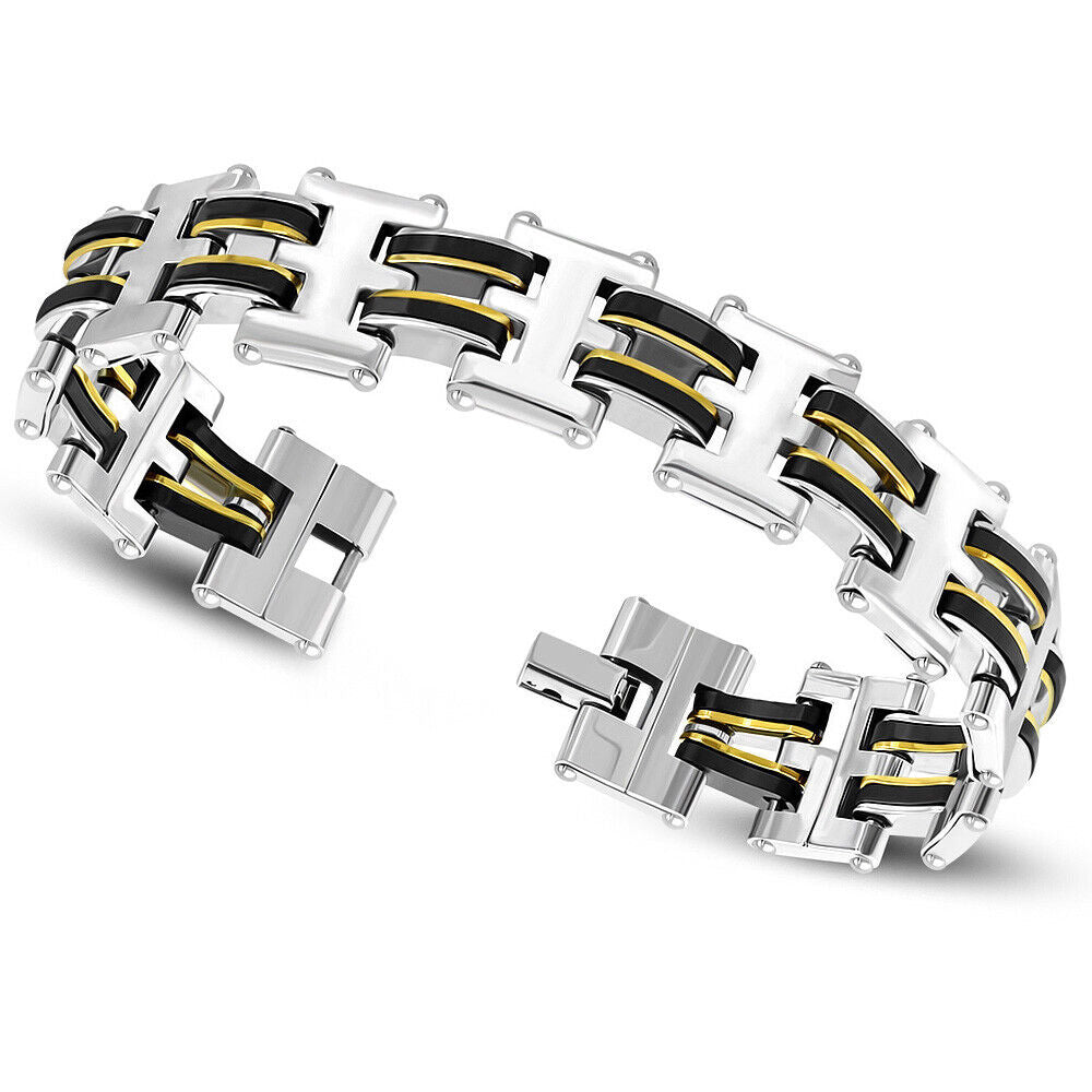 Men’s Link Chain Bracelet – Stainless Steel in Silver-Tone, Gold-Tone, and Black | 8.5&quot;