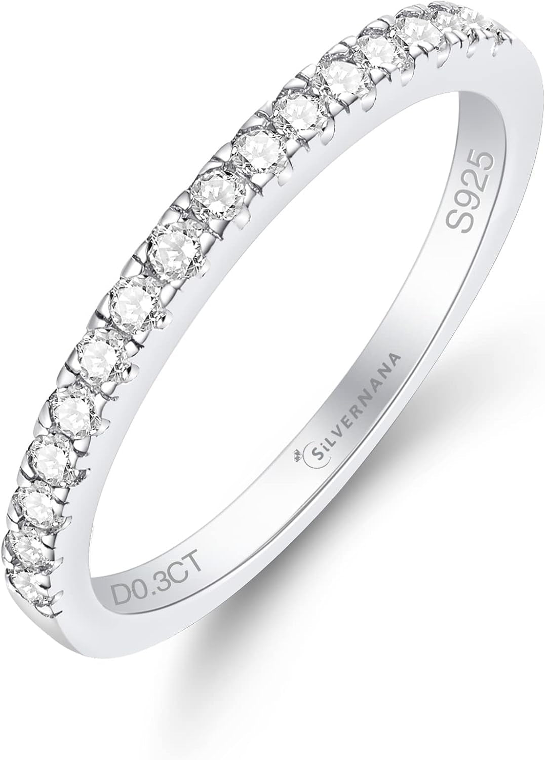 Moissanite Wedding Band – 925 Sterling Silver Stackable Eternity Ring for Women – D Color Sparkle, Sizes 4-10