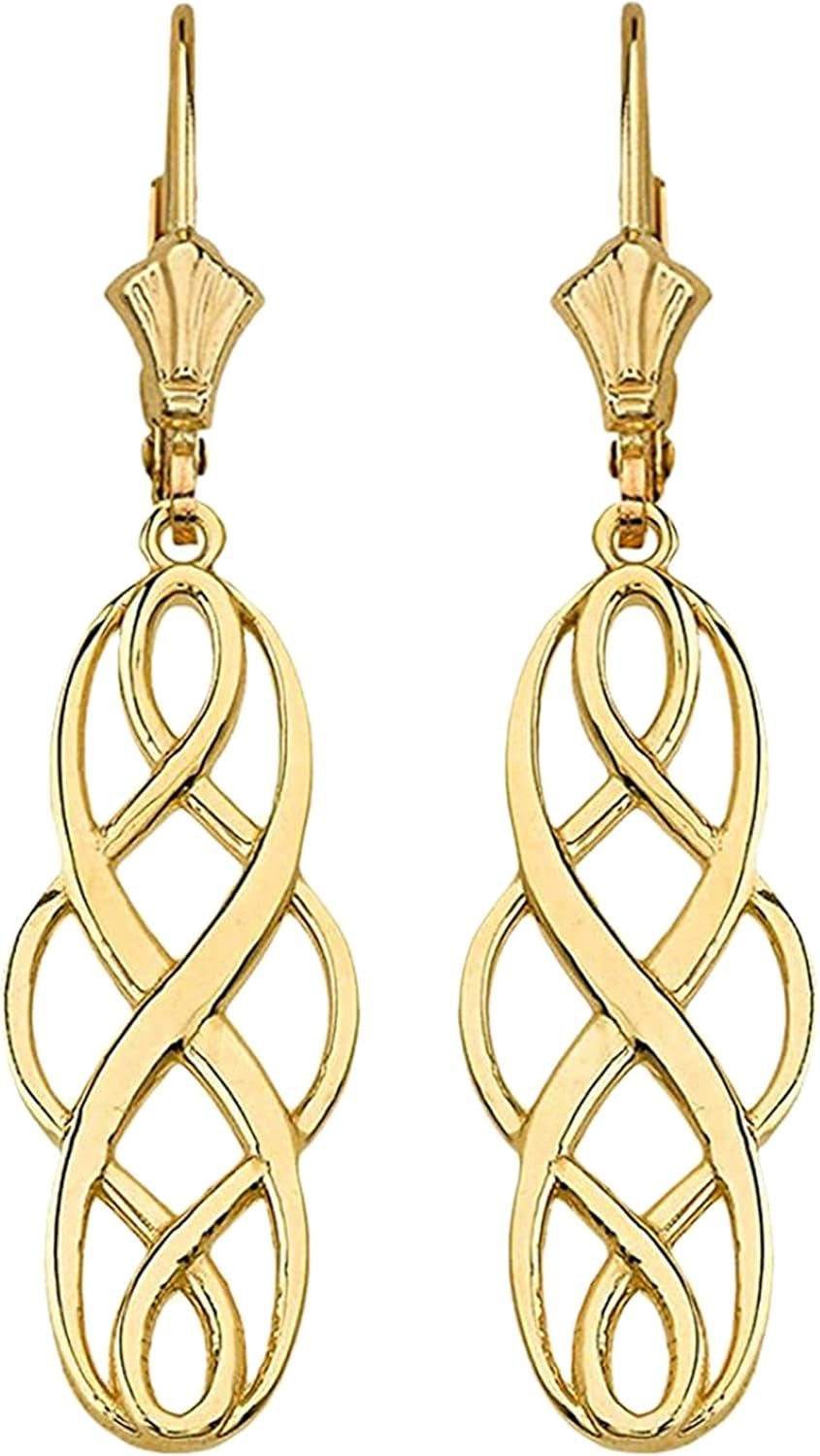 14K or 10K Yellow Gold Celtic Interlace Knot Leverback Earrings – 3/4” Choice of Metal