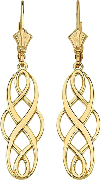 14K or 10K Yellow Gold Celtic Interlace Knot Leverback Earrings – 3/4” Choice of Metal