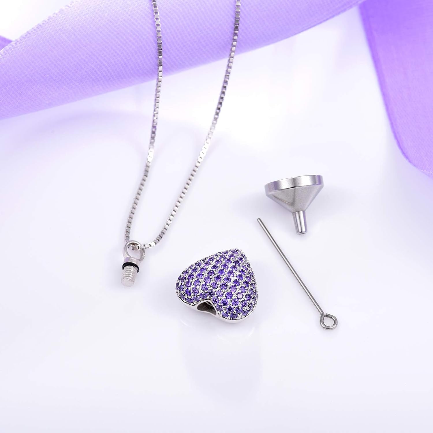 925 Sterling Silver Cremation Necklace – CZ Heart Urn Pendant Memorial Jewelry for Pet or Human Ashes, Gift for Women