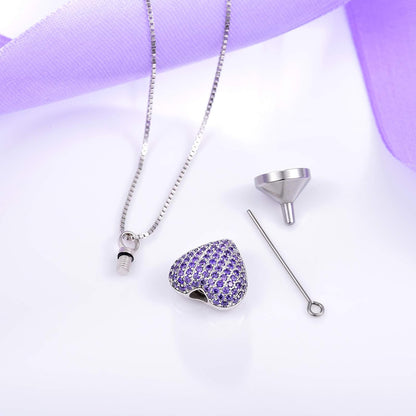 925 Sterling Silver Cremation Necklace – CZ Heart Urn Pendant Memorial Jewelry for Pet or Human Ashes, Gift for Women