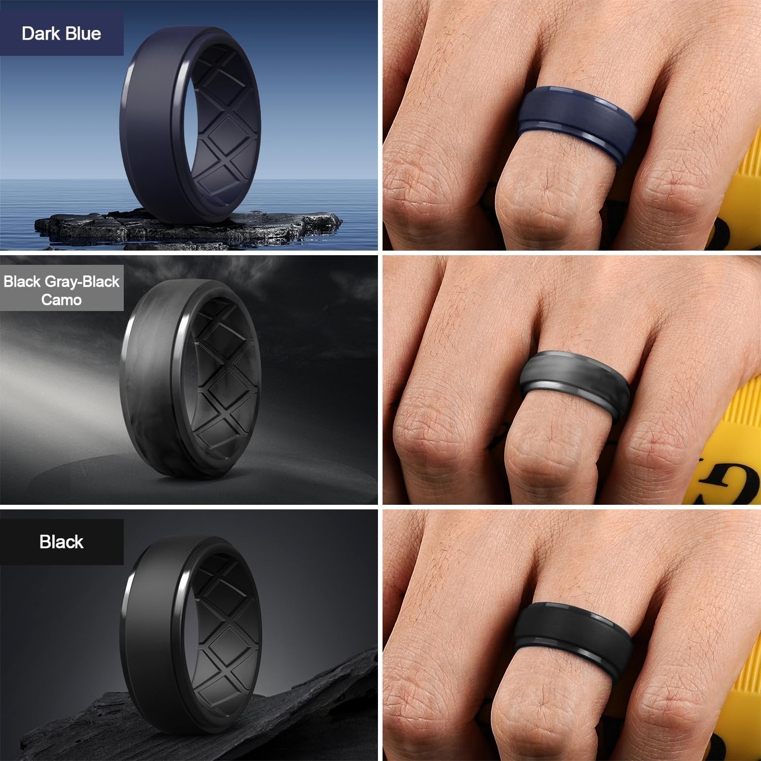 Men’s Silicone Wedding Rings – 10mm Wide, 2.5mm Thick Rubber Bands – Breathable Comfort Fit Multipack (1/4/7 Pack) for Workouts, Sports &amp; Daily Wear