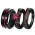 Matching Couple Rings Black Gold Plated 1CT Red CZ Wedding Ring Set – Titanium Men’s Band & Women’s Ring