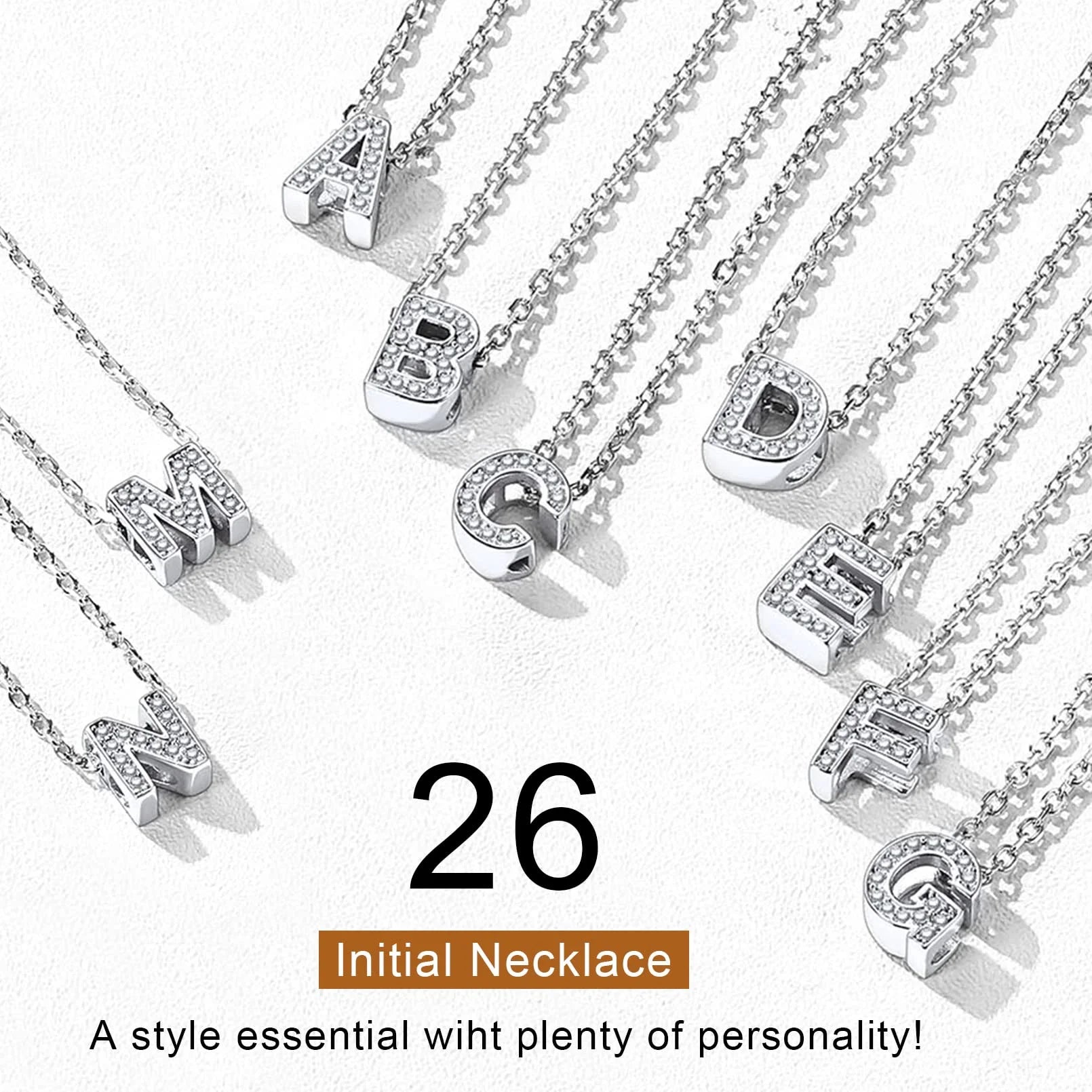Sterling Silver Heart Initial Necklace – Tiny CZ Letter Pendant Choker Jewelry for Women