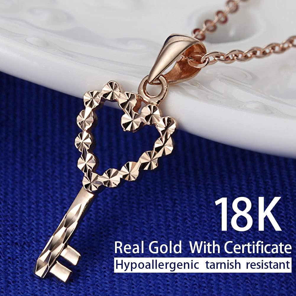 18K Solid Gold Necklace for Women – Real Gold Dainty Pendant with Certificate, 16–18&quot; Adjustable Chain