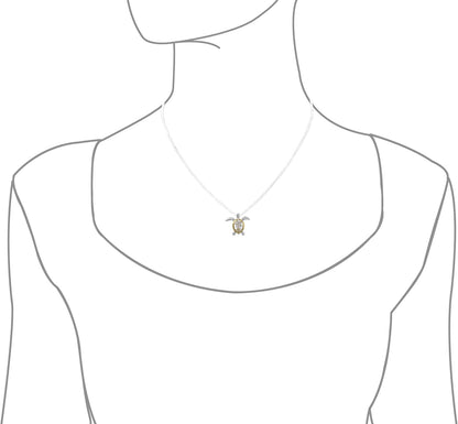 Sterling Silver Turtle &amp; Plumeria Pendant Necklace – 16&quot; + 2&quot; Extender