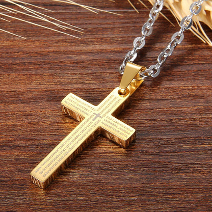 Men’s Stainless Steel Religious Bible Lord’s Prayer Cross Pendant Necklace – 22&quot; Chain | Christian Faith Jewelry