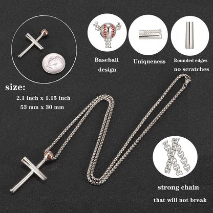Cross Necklace Men Sports Stainless Steel Baseball Cross Necklaces Boys Gift