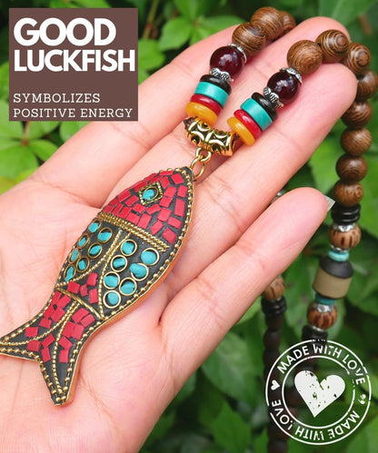 Bohemian Beaded Necklace for Women – Long Boho Pendant with Wooden Mala Beads &amp; Tassel