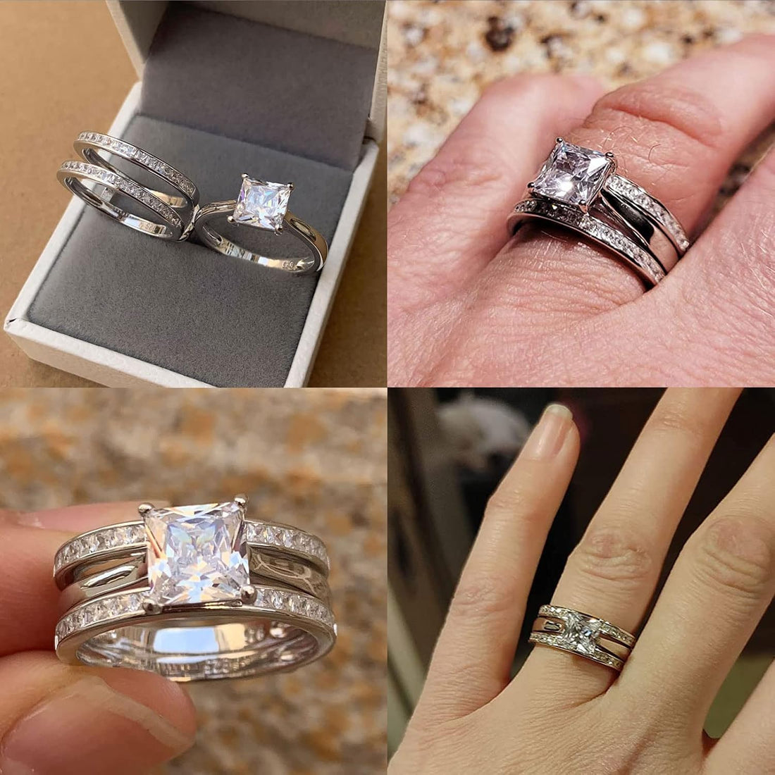 Princess Bridal Ring Set for Women – CZ Wedding Band Guard Enhancer – 925 Sterling Silver, Sizes 4-13