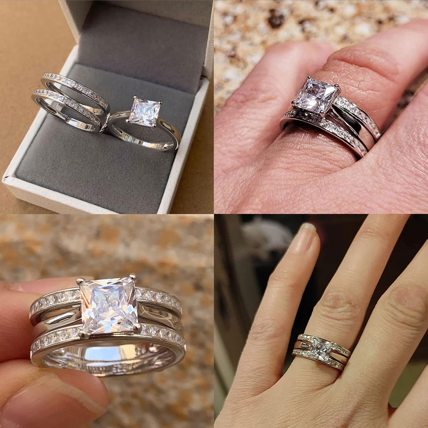 Princess Bridal Ring Set for Women – CZ Wedding Band Guard Enhancer – 925 Sterling Silver, Sizes 4-13
