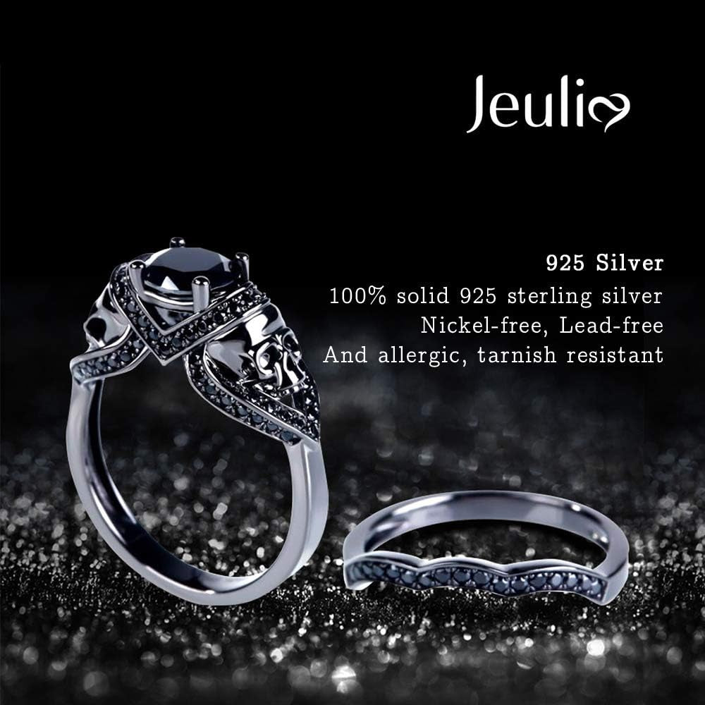 3.6 Carat Black Tone Skull Ring Set – Round Cut Cubic Zirconia Engagement &amp; Wedding Bands for Women &amp; Men, Sterling Silver Bridal Promise Ring with Gift Box