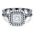 1 Carat Princess Cut Moissanite Engagement Ring - Bridal Set - Double Halo Ring - Cluster Ring - 18K Black Gold Plated for Women