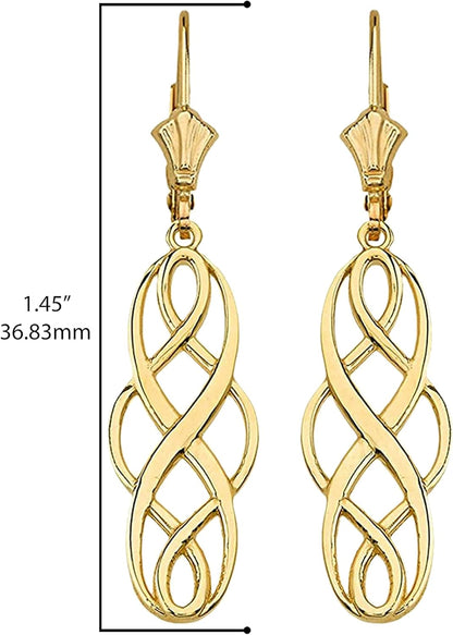 14K or 10K Yellow Gold Celtic Interlace Knot Leverback Earrings – 3/4” Choice of Metal