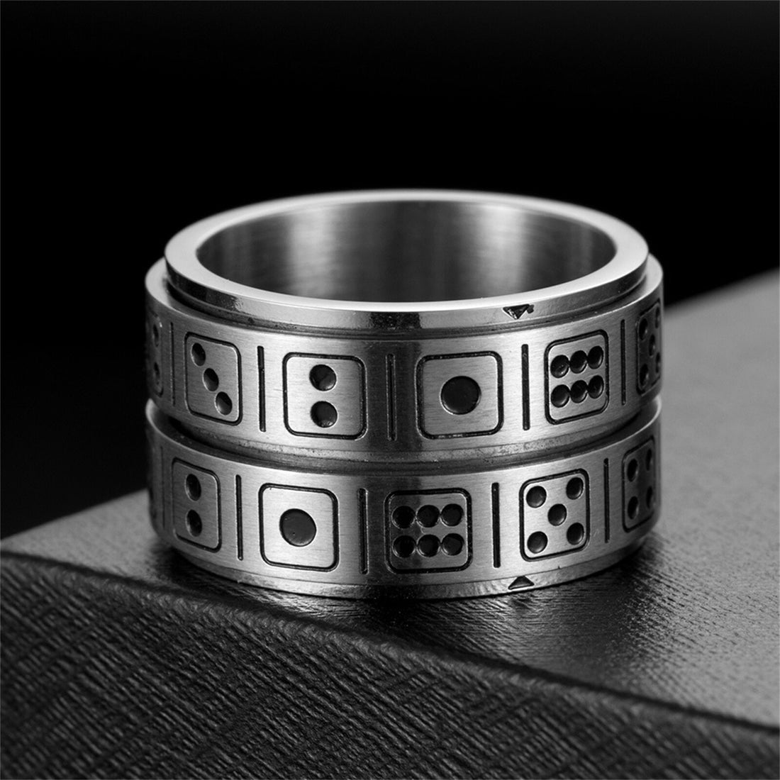 13MM Men’s Dice Spinner Ring – Anti-Anxiety Fidget Band for Stress Relief | Wide Stainless Steel Ring
