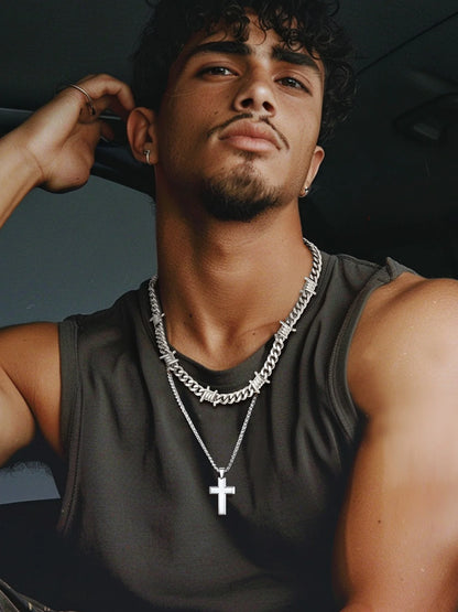 7MM Cuban Link Thorns Choker Necklace – Barbed Wire Design, Hip-Hop Punk Jewelry for Men