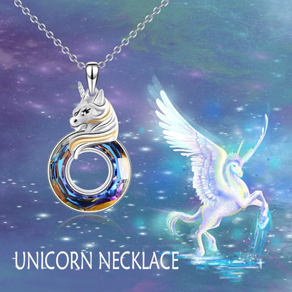 Unicorn Sterling Silver Pendant Necklace with Crystal – Birthday Gift for Women &amp; Unicorn Lovers