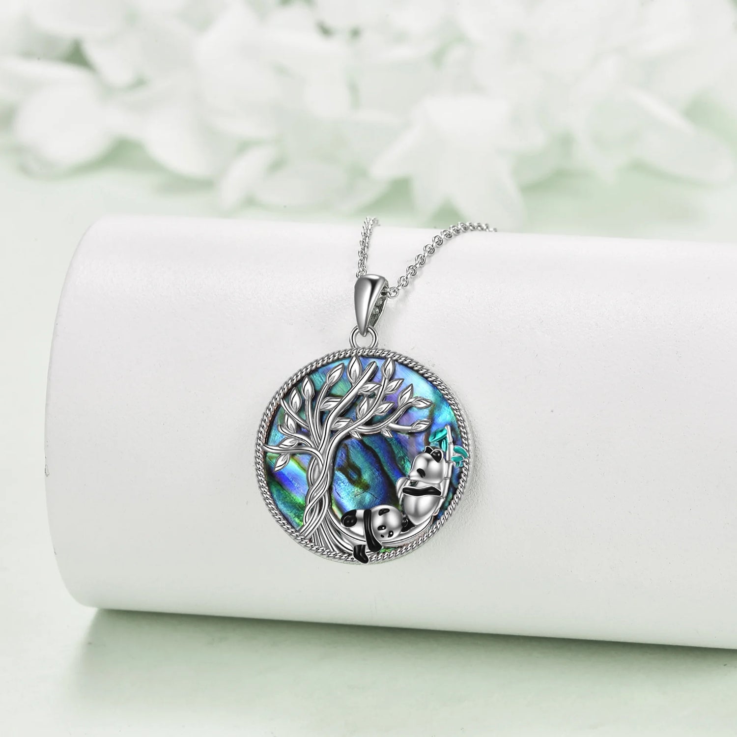🐼 Tree of Life Panda Necklace – 925 Sterling Silver Abalone Shell Pendant Jewelry for Women &amp; Girls