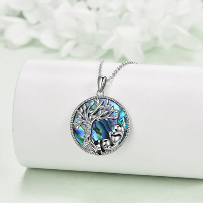 🐼 Tree of Life Panda Necklace – 925 Sterling Silver Abalone Shell Pendant Jewelry for Women &amp; Girls