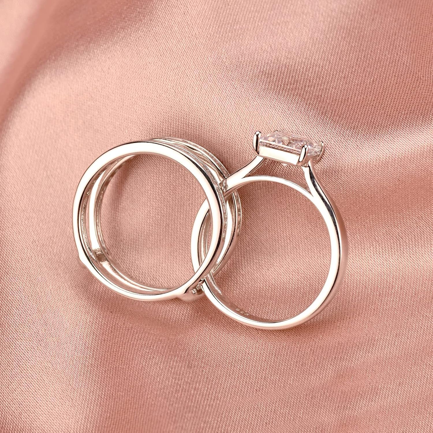 Princess Bridal Ring Set for Women – CZ Wedding Band Guard Enhancer – 925 Sterling Silver, Sizes 4-13