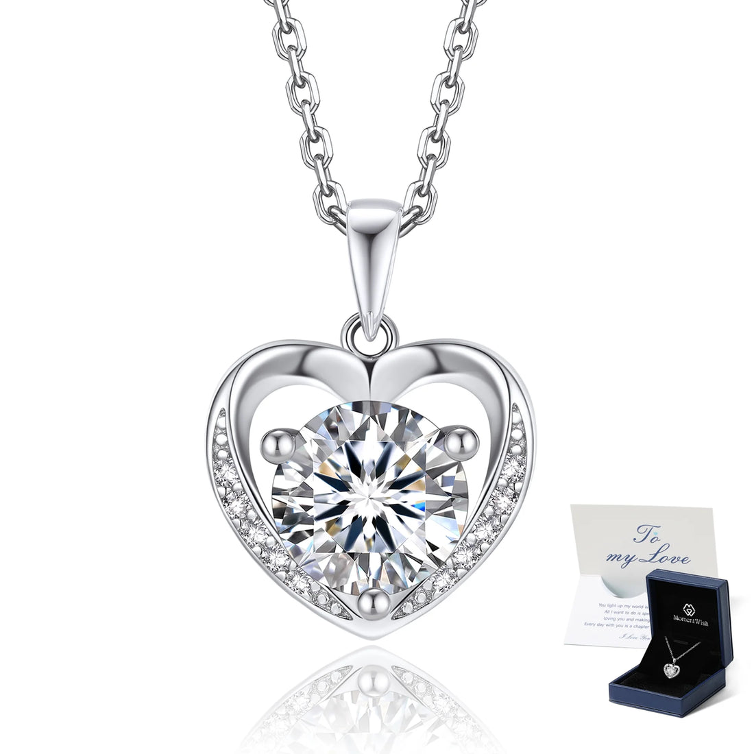 💖 1 Carat Moissanite Heart Pendant Necklace for Women – 925 Sterling Silver Romantic Jewelry Gift for Her