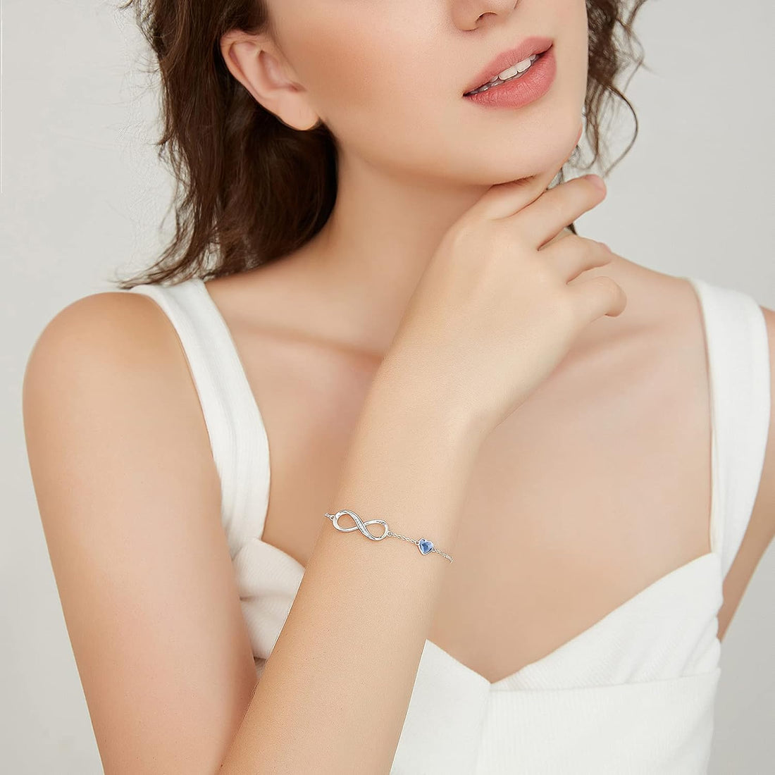 Infinity Heart Birthstone Charm Link Bracelet – 925 Sterling Silver Adjustable Jewelry Gift for Women, Wife, Girlfriend