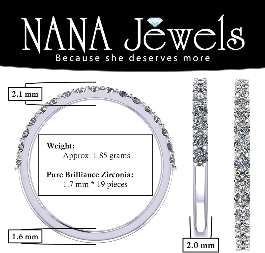 Wedding Band with Cubic Zirconia – 925 Sterling Silver, 10K &amp; 14K Gold Half Eternity Stackable Anniversary Ring, Sizes 4-12