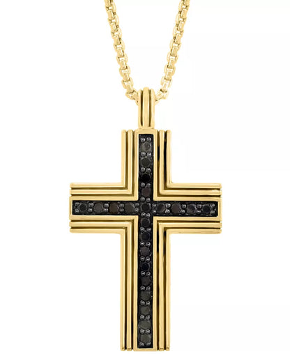 EFFY® Men’s Black Spinel Square Cross Pendant Necklace – 3/4 Ct. T.W., Gold-Plated Sterling Silver, 22&quot;