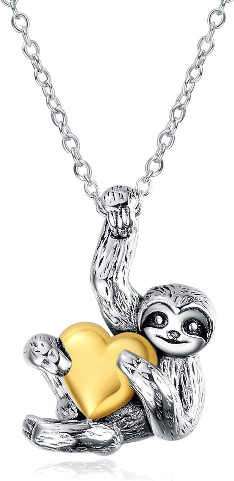 Sterling Silver Sloth Necklace with Heart Crystal Pendant – Unique Sloth Jewelry Gift for Women, Girls &amp; Men | Christmas &amp; Birthday Gift Idea