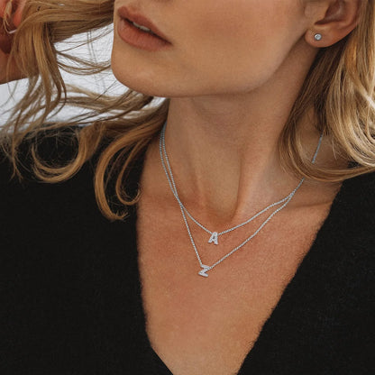 Sterling Silver Heart Initial Necklace – Tiny CZ Letter Pendant Choker Jewelry for Women