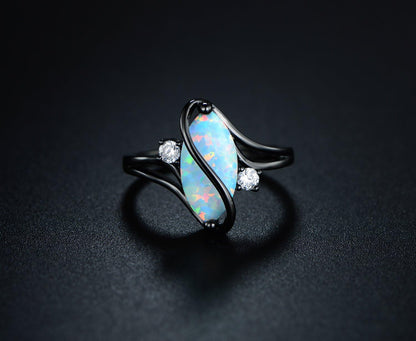 💍 Rose Gold &amp; White Gold Plated Created Ruby, White Fire Opal &amp; Cubic Zirconia Accents Ring