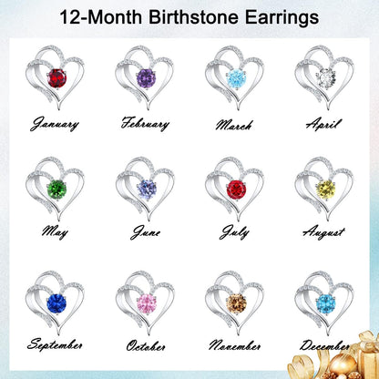 Love Heart Earrings for Women 925 Sterling Silver Gold Plated Zirconia April Birthstone Stud Earrings for Mother Wife Sister Birthday Valentine&